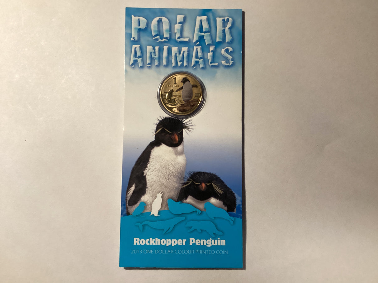 2013 $1 Colour Printed Coin. Polar Animals. Rockhopper Penguin.