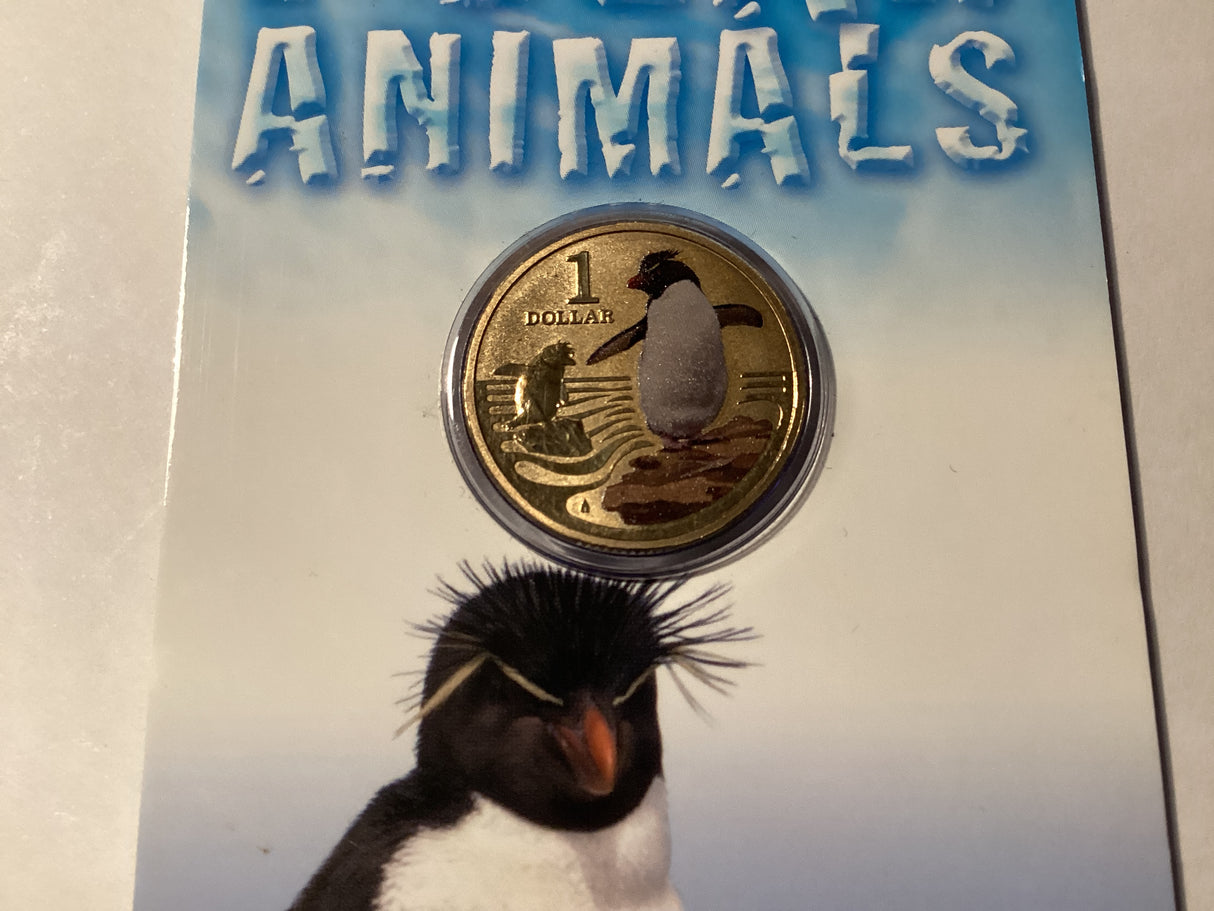 2013 $1 Colour Printed Coin. Polar Animals. Rockhopper Penguin.