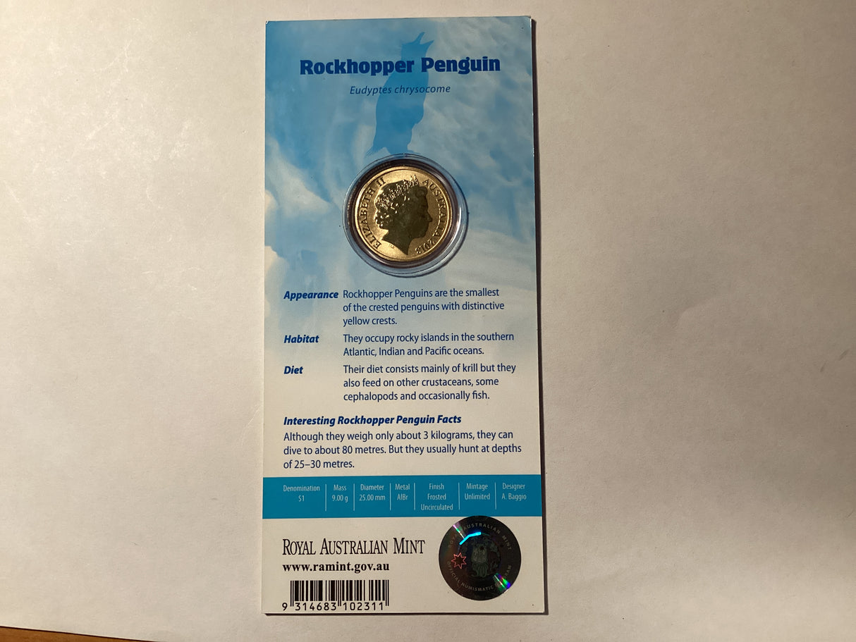 2013 $1 Colour Printed Coin. Polar Animals. Rockhopper Penguin.