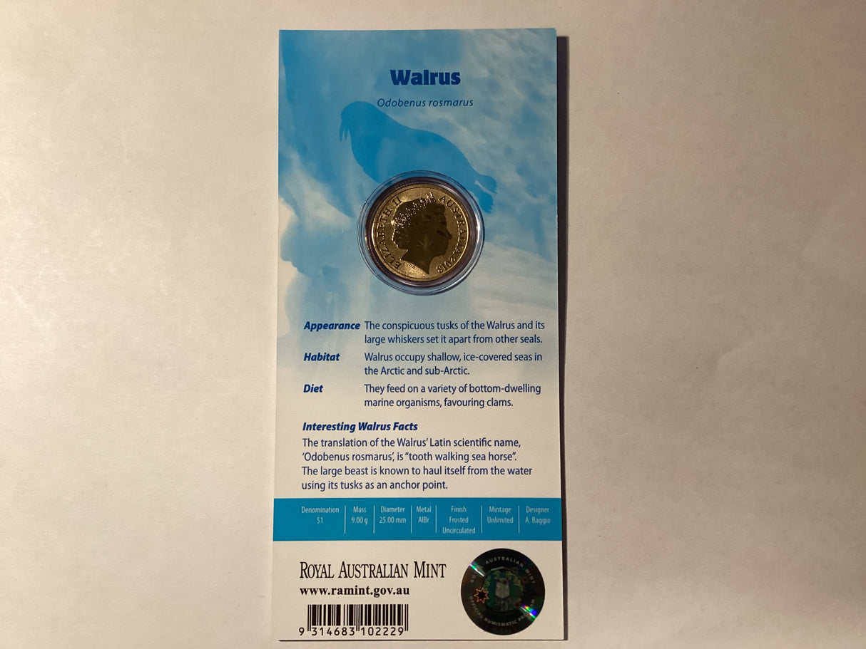 2013 $1 Colour Printed Coin. Polar Animals. Walrus.