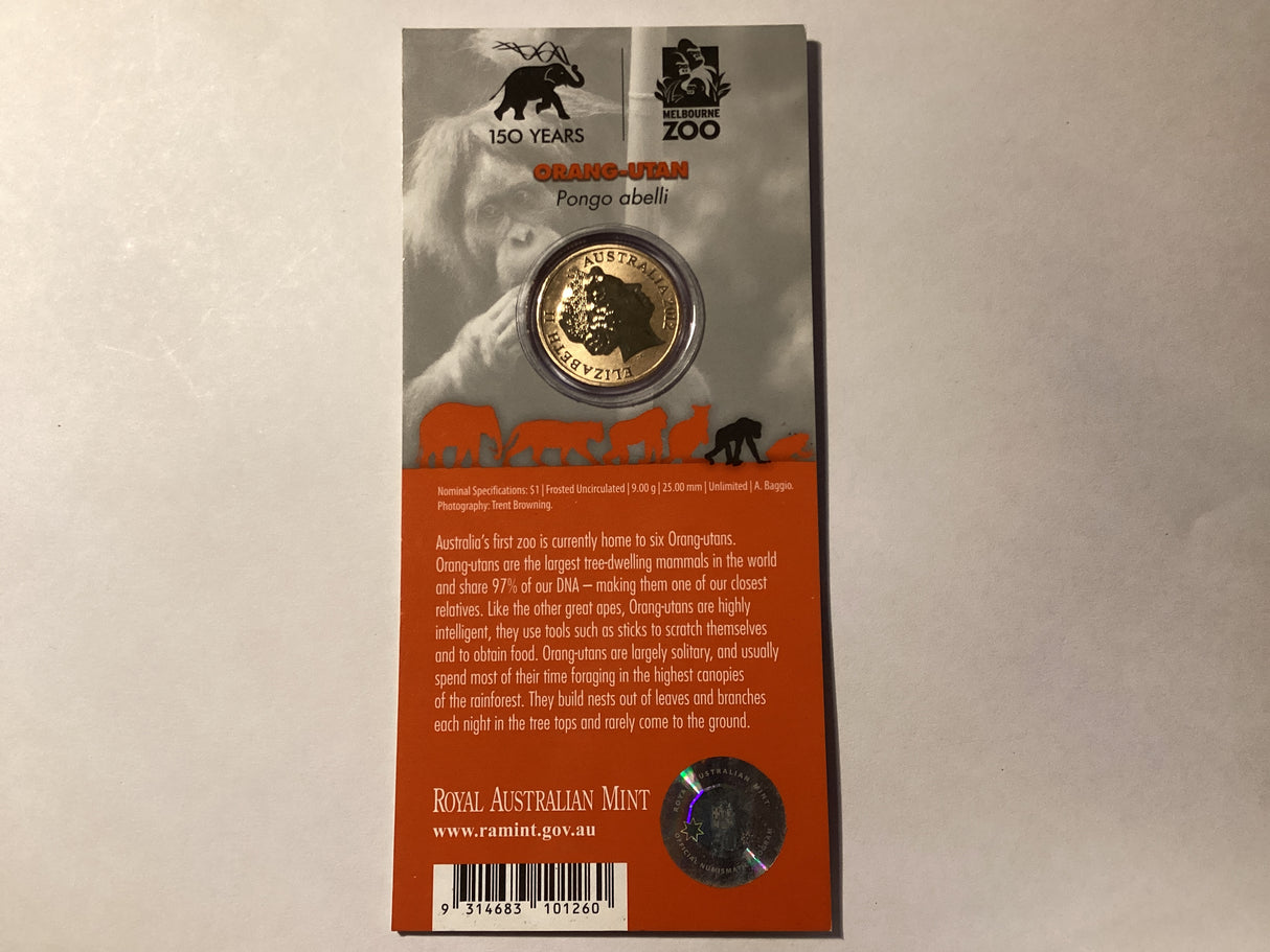 2012 $1 Colour Printed Coin. Animals of the Zoo. Orang-Utan.
