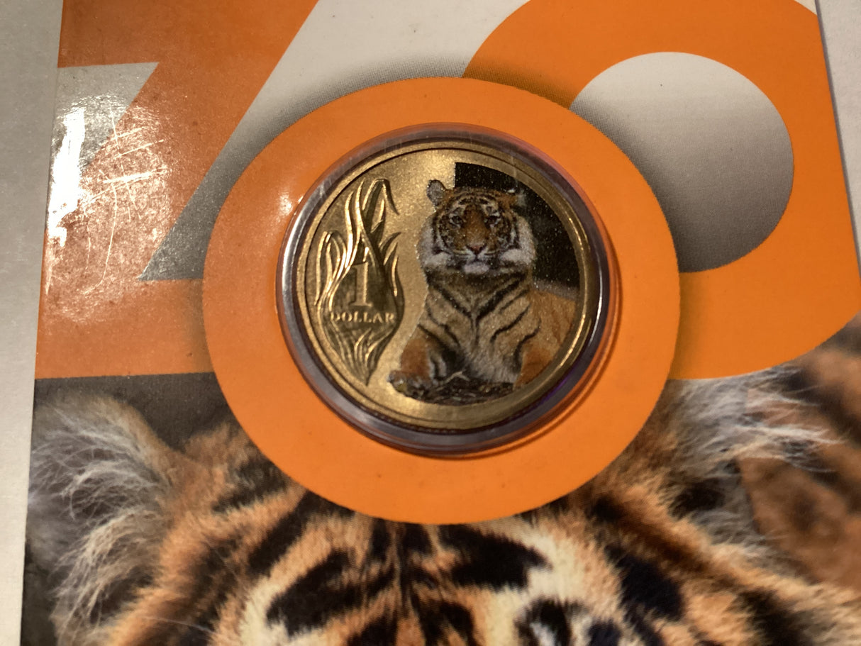2012 $1 Colour Printed Coin. Animals of the Zoo. Sumatran Tiger.