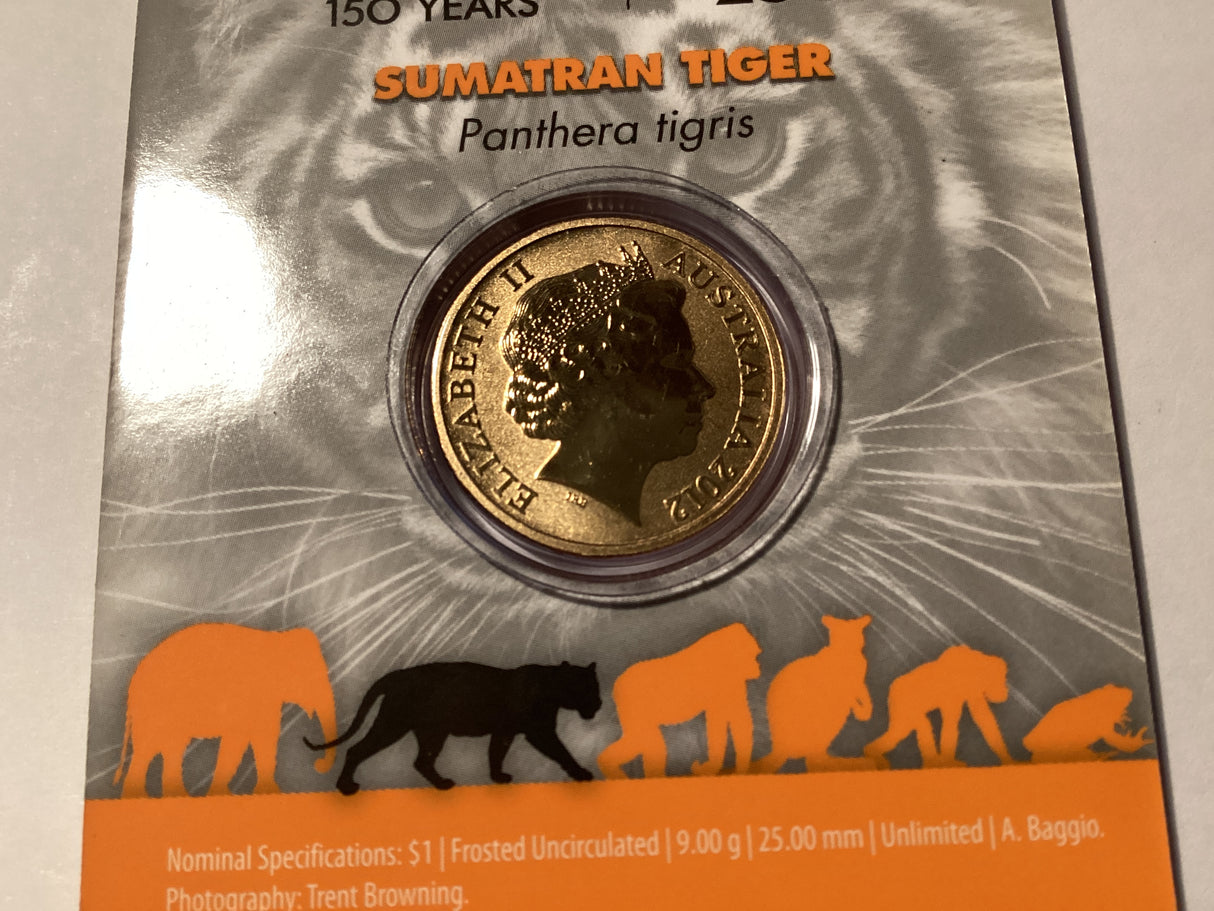 2012 $1 Colour Printed Coin. Animals of the Zoo. Sumatran Tiger.