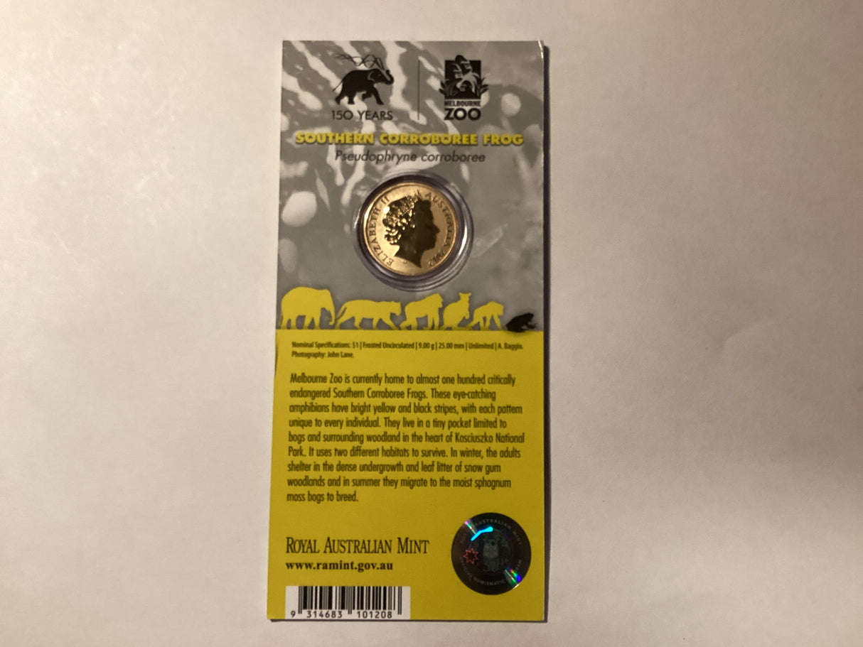 2012 $1 Colour Printed Coin. Animals of the Zoo. Southern Corroboree Frog.