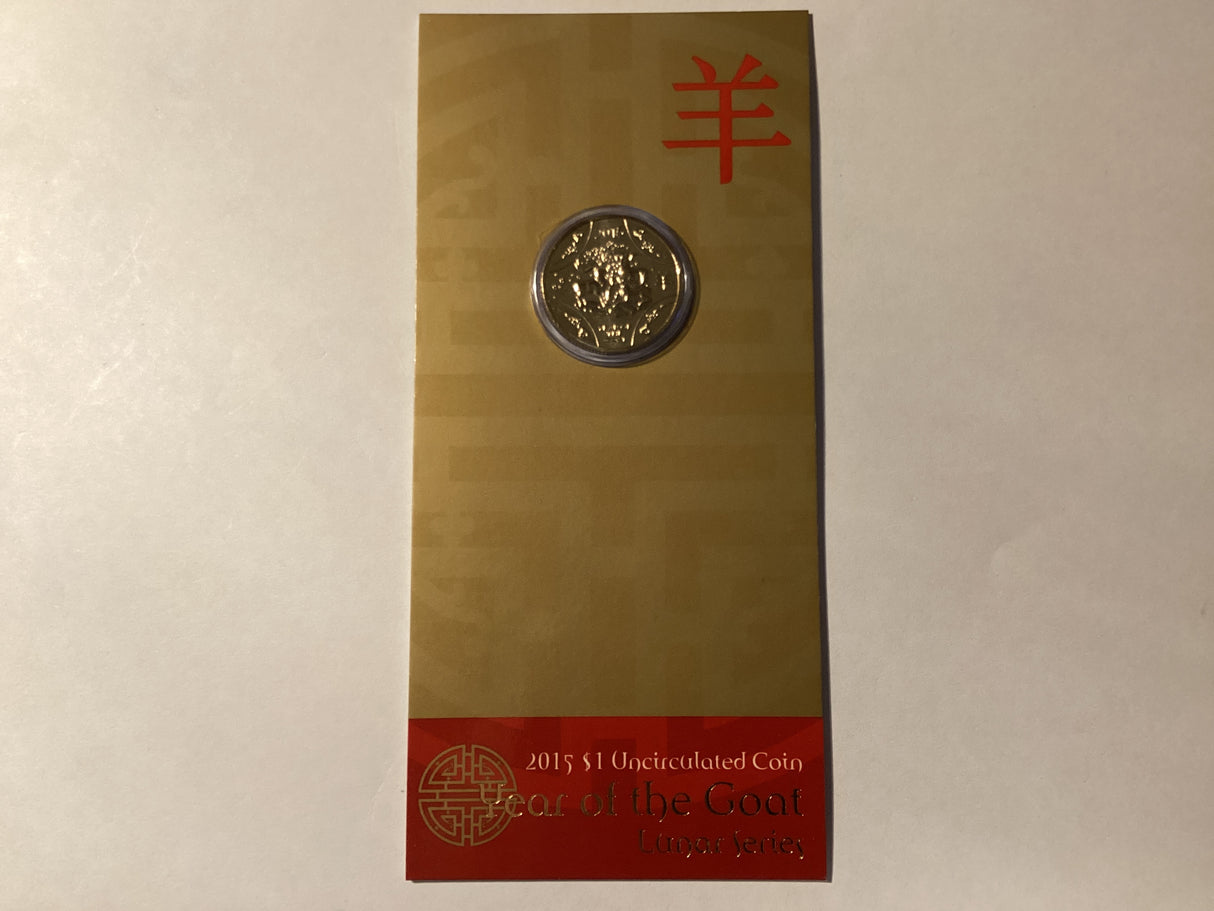 2015 $1 Uncirculated Coin. Lunar Series. Year of the Goat.