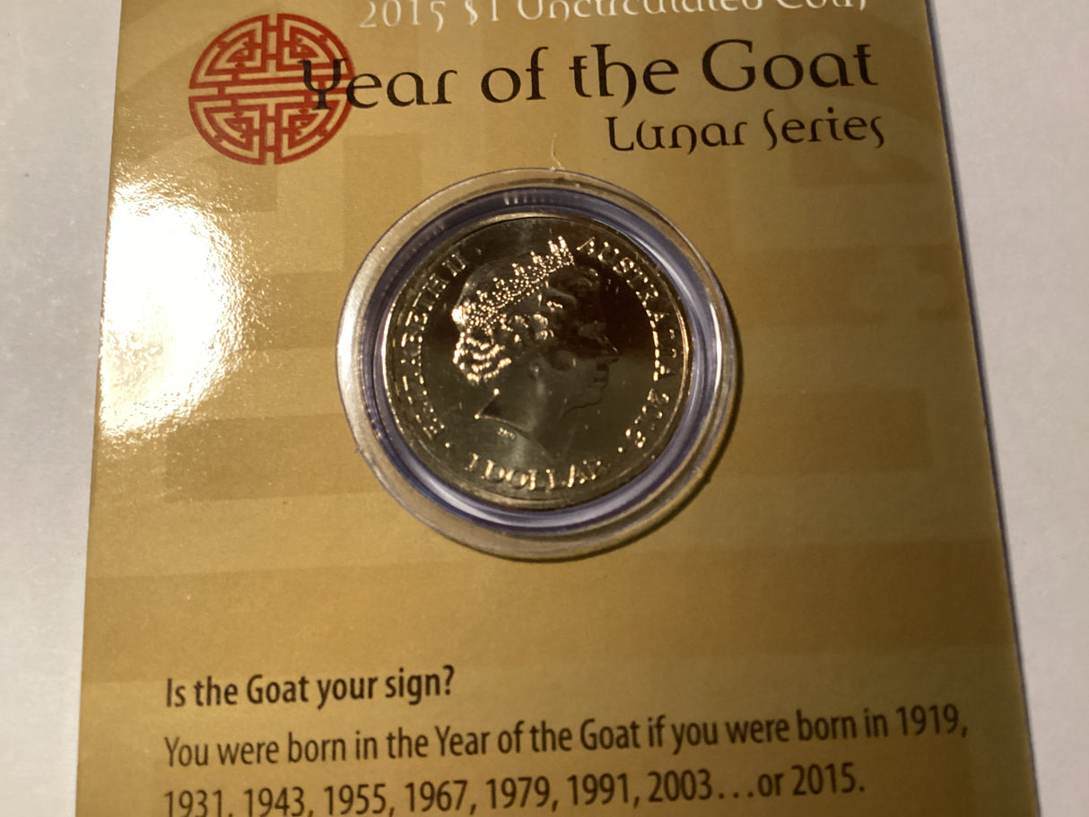2015 $1 Uncirculated Coin. Lunar Series. Year of the Goat.