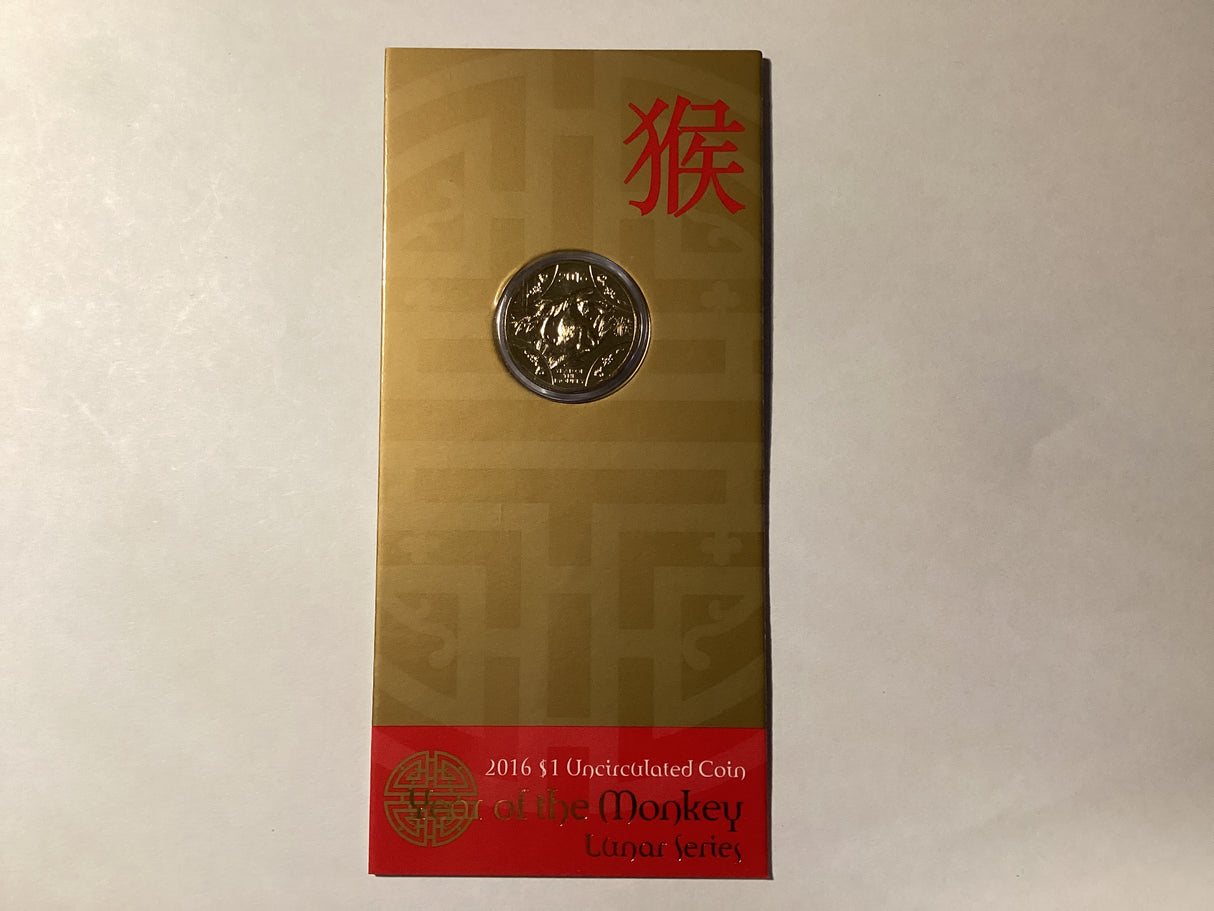 2016 $1 Uncirculated Coin. Lunar Series. Year of the Monkey.