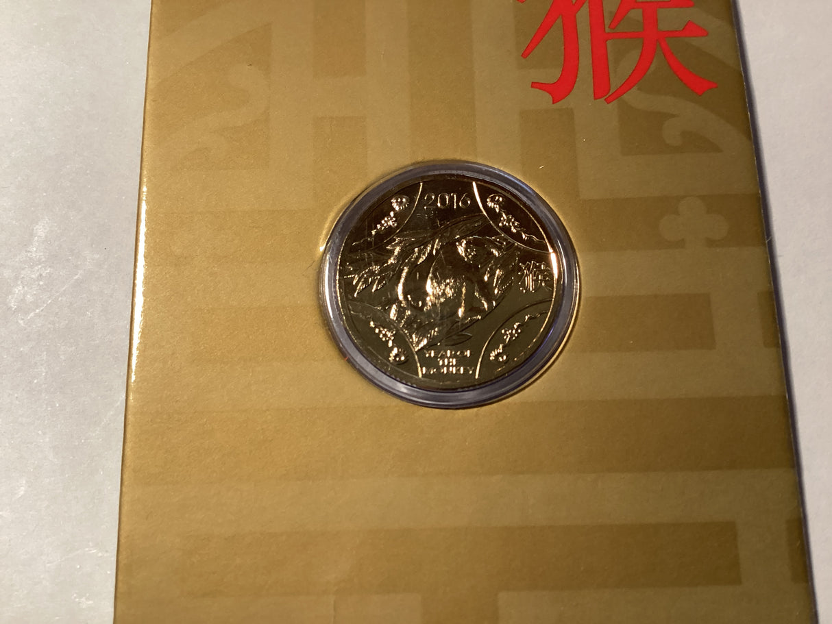 2016 $1 Uncirculated Coin. Lunar Series. Year of the Monkey.