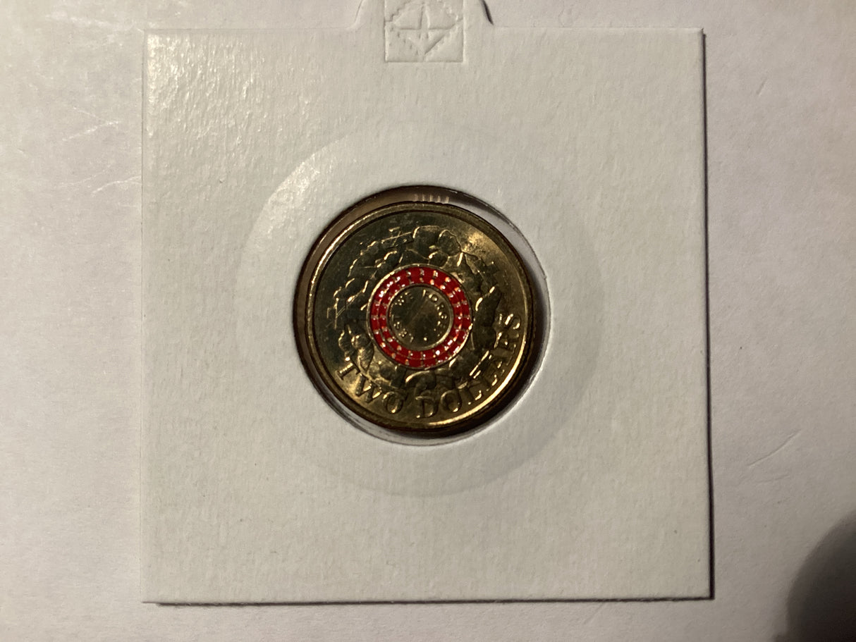 2015 $2 Uncirculated Coin. Lest We Forget. Red Anzac Cove.