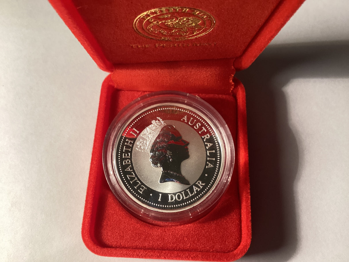 1996 $1 Kookaburra. 1oz Silver Coin. Panda Privy Mark.