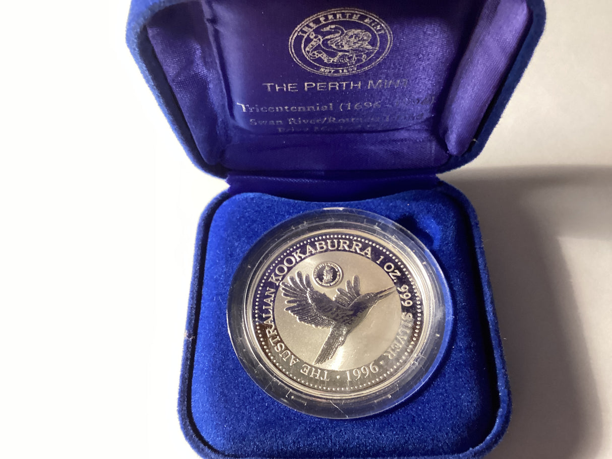 1996 $1 Kookaburra. 1oz Silver Coin. ‘Swan River and Rottnest Island’ Privy Mark.