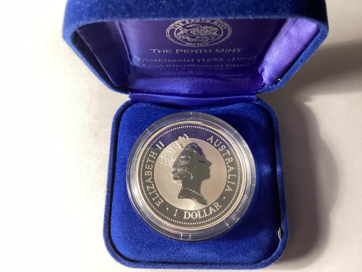 1996 $1 Kookaburra. 1oz Silver Coin. ‘Swan River and Rottnest Island’ Privy Mark.