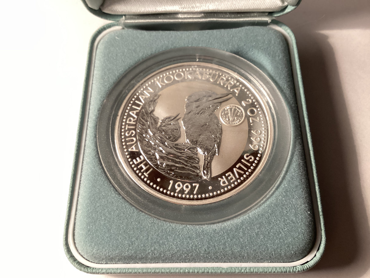 1997 $2 Kookaburra. 2oz Silver Coin. ‘Threepence’ Privy Mark.
