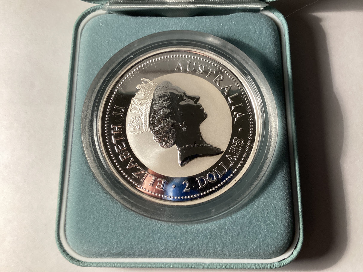 1997 $2 Kookaburra. 2oz Silver Coin. ‘Threepence’ Privy Mark.