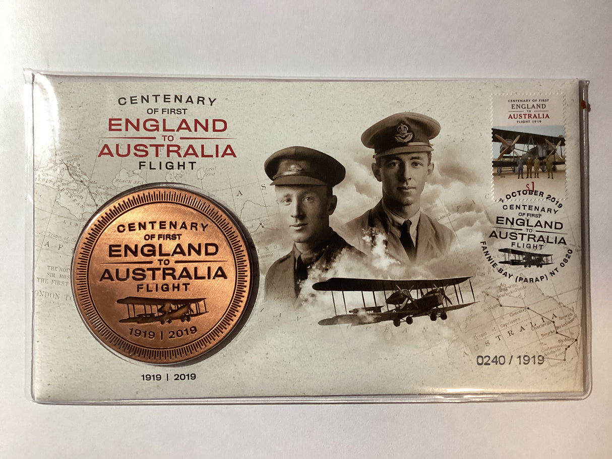2019 Centenary of First England to Australia Flight Medallion PMC. 1919 Made.