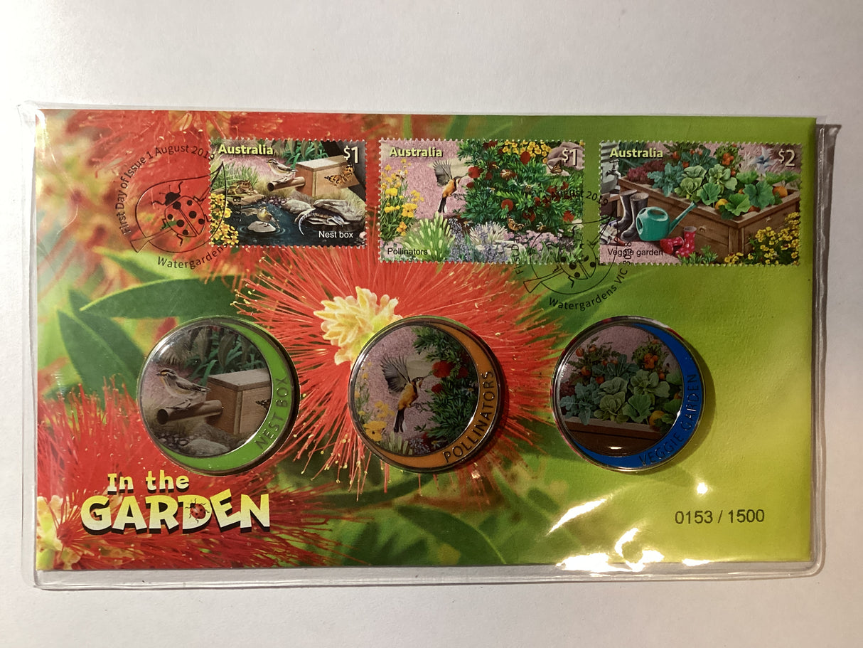 2019 In the Garden Three Medallion PMC. Nest Box, Pollinators, Veggie Garden. 1500 made.