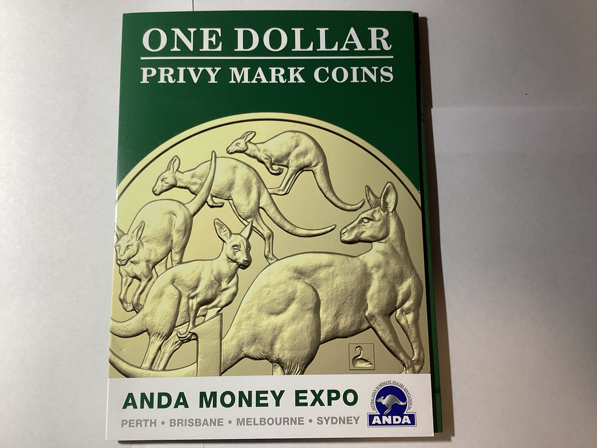 2020 ANDA Money Expo Complete Mob of Roos 4 Coin Folder. Black Swan, Brolga, Helmeted Honeyeater, Kookaburra Privy Mark Coins.