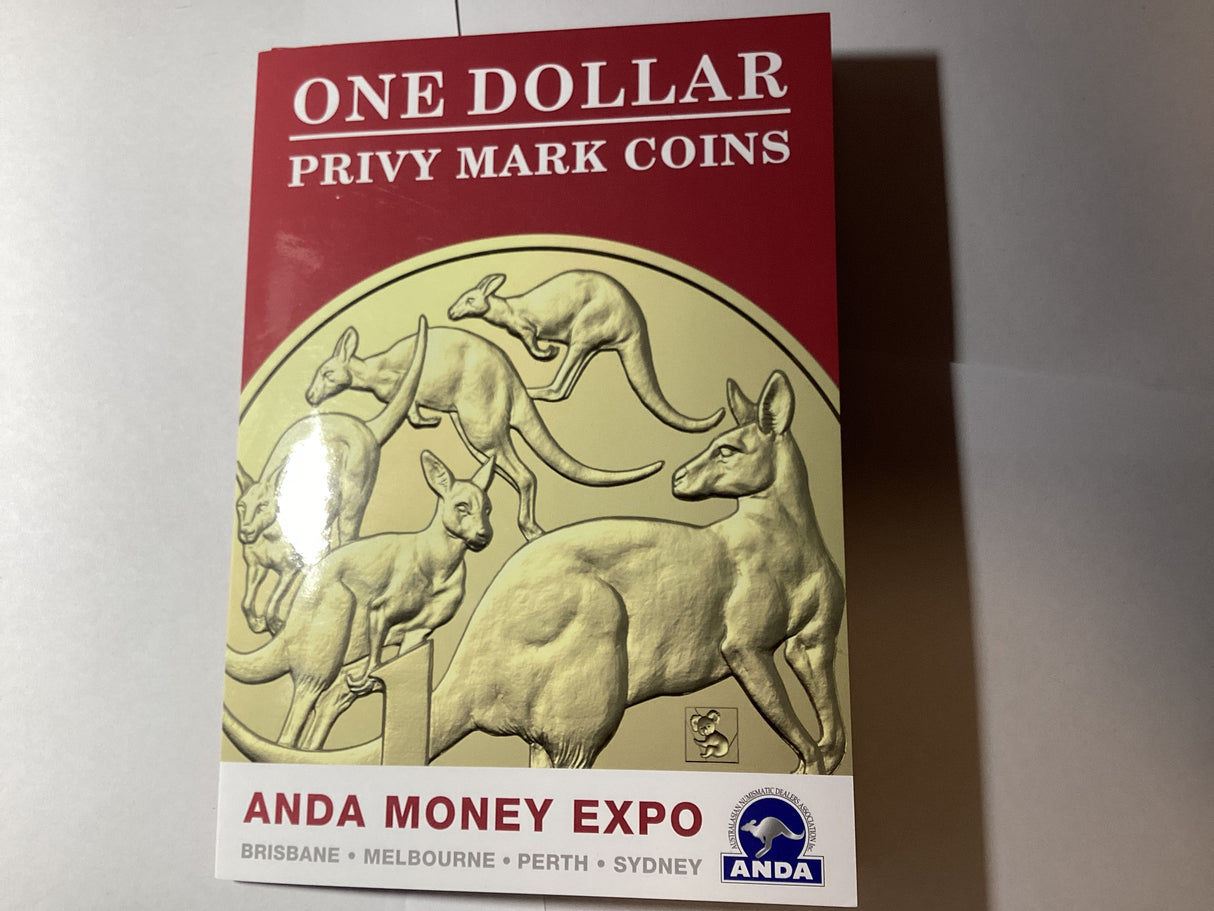 2021 ANDA Money Expo Complete Mob of Roos 4 Coin Folder. Koala, Leadbeter’s Possum, Numbat, Platypus Privy Mark Coins.
