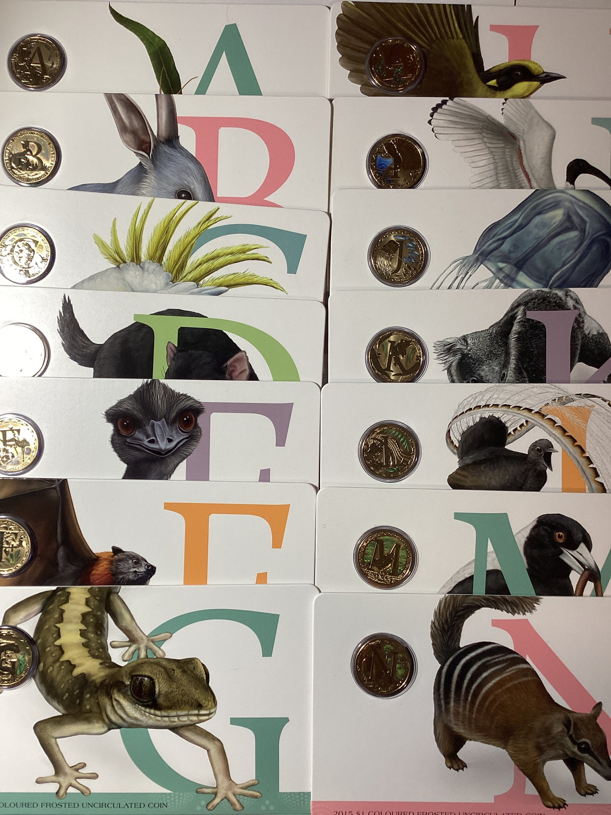 2015 A-Z Alphabet Coloured Frosted Uncirculated Set. Complete Series.