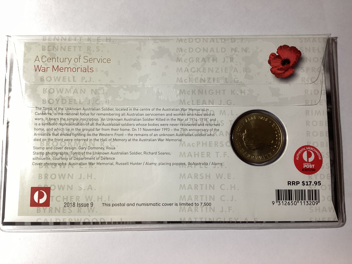 2018 A Centenary of Service. War Memorials ANDA release. Brisbane Money Expo. 500 Made.