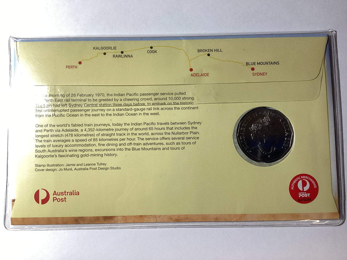 2020 50c Coloured PNC. The Indian Pacific. 1000 Made.