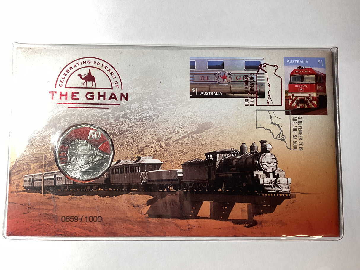 2019 50c Coloured PNC. Celebrating 90 Years of The Ghan. 1000 Made.