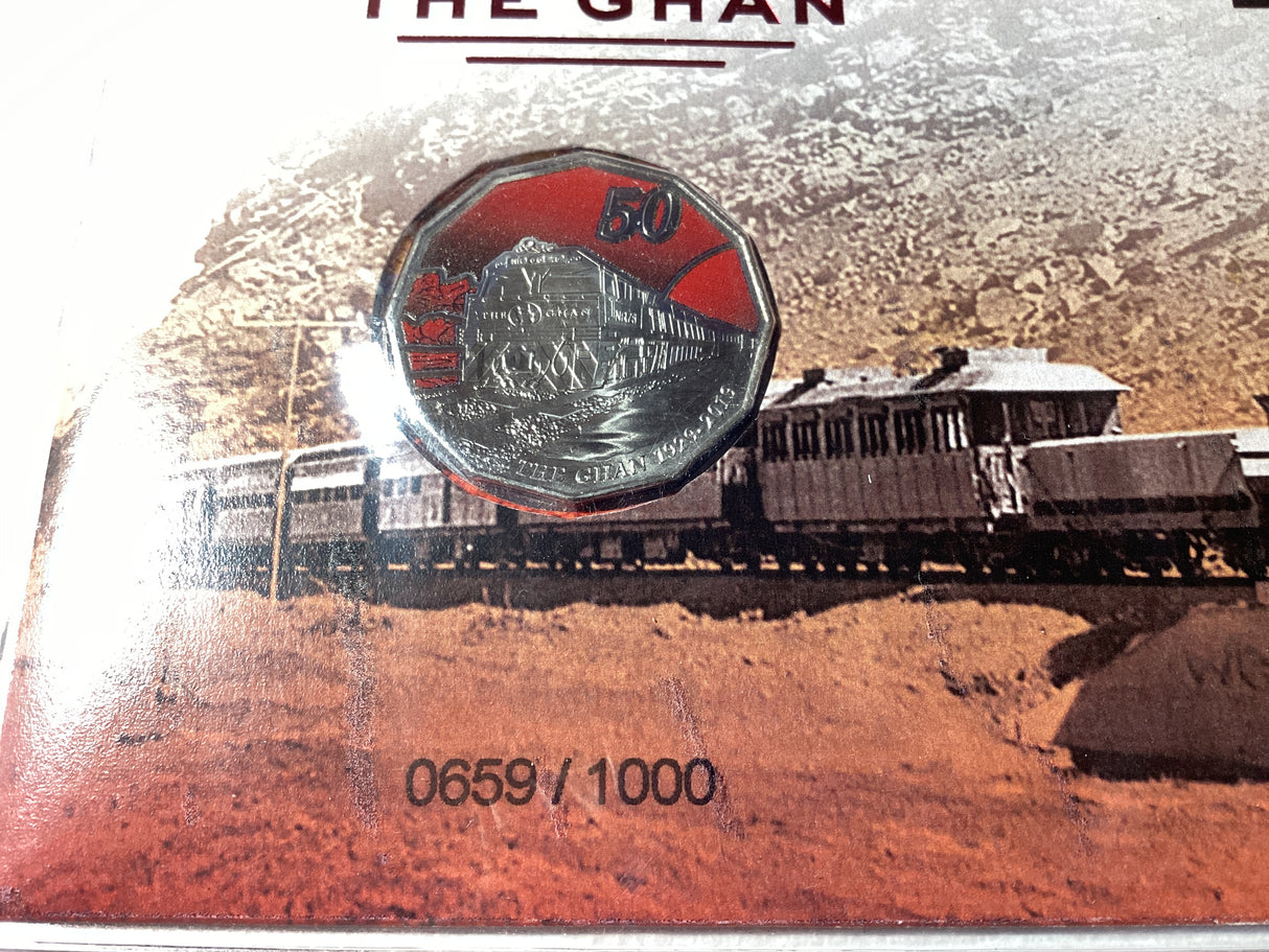 2019 50c Coloured PNC. Celebrating 90 Years of The Ghan. 1000 Made.