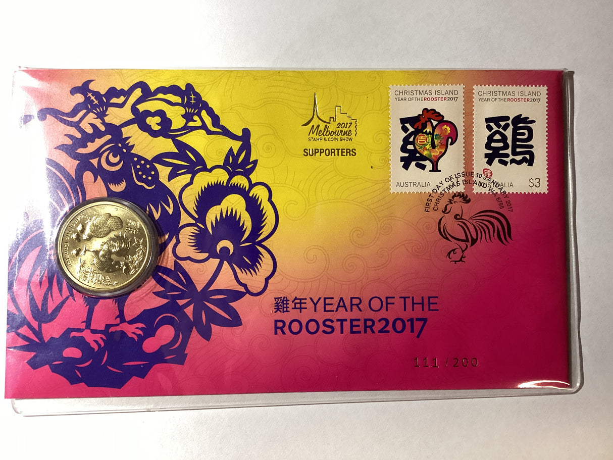 2017 Year of the Rooster $1 PNC release. Melbourne Stamp and Coin Show. 200 made.