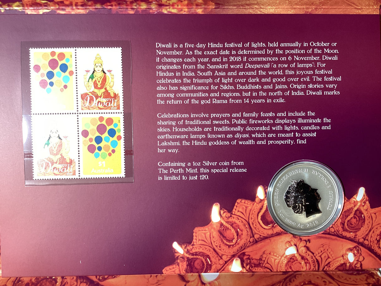 2018 Happy Diwali 1oz Silver PNC. Impressions Release. 120 Made.