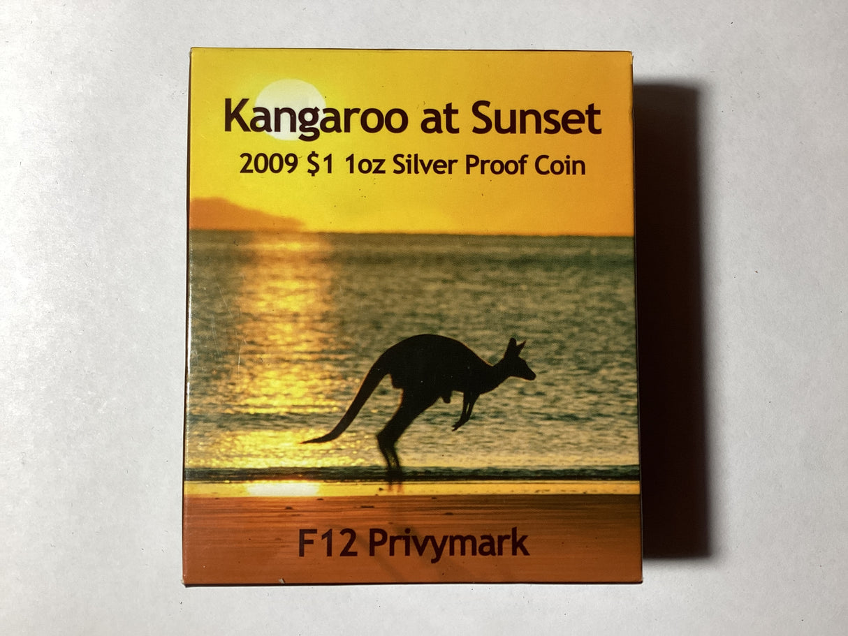 2009 Kangaroo At Sunset 1oz Silver Proof Coin. F12 Privy Mark.