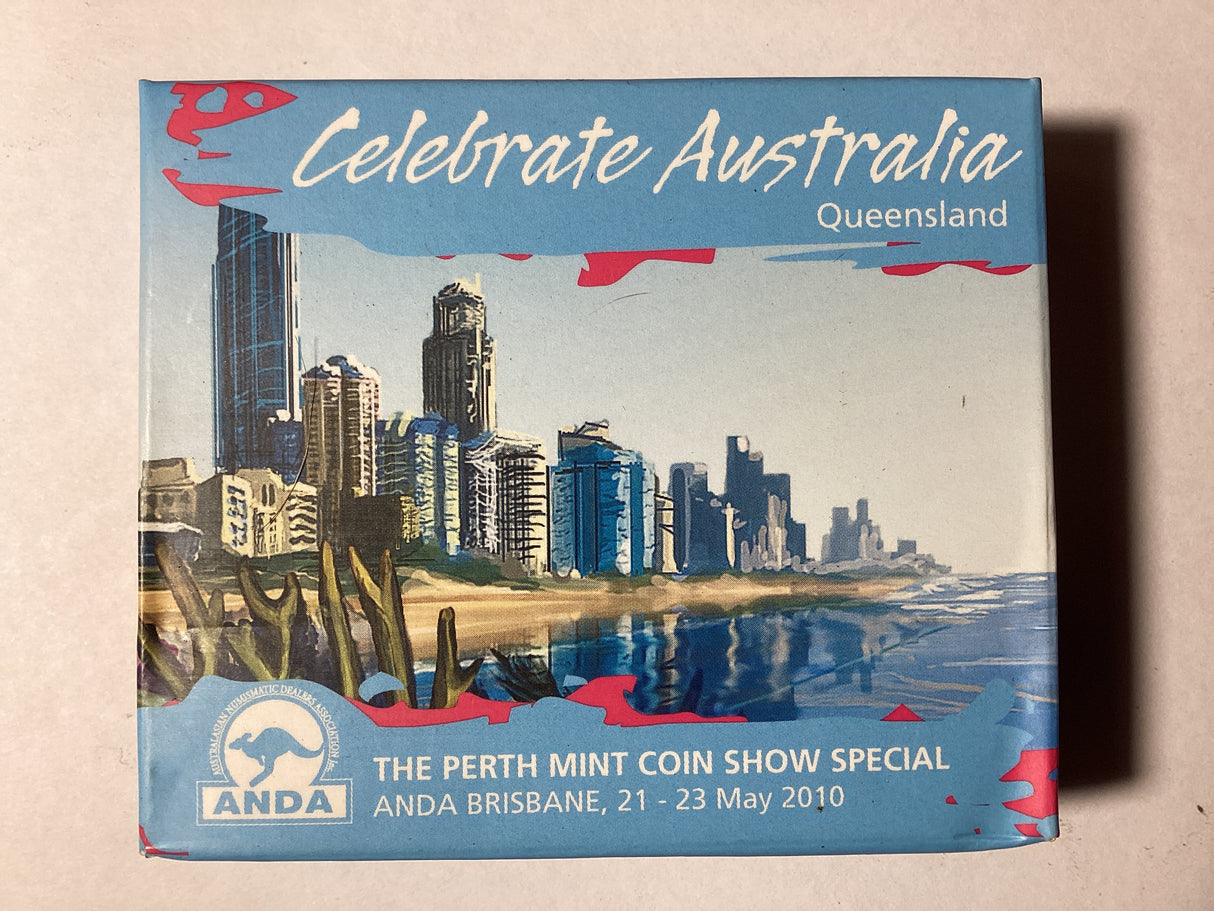2010 Celebrate Australia. Queensland. 1oz Silver Proof Coin. ANDA Show Brisbane.