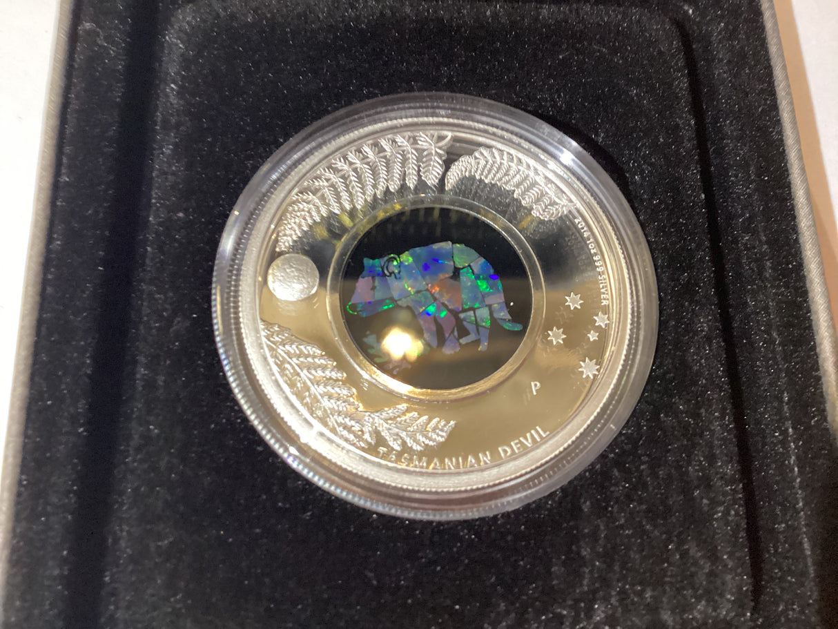 2014 $1 Australian Opal Series. The Tasmanian Devil Silver Proof Coin.