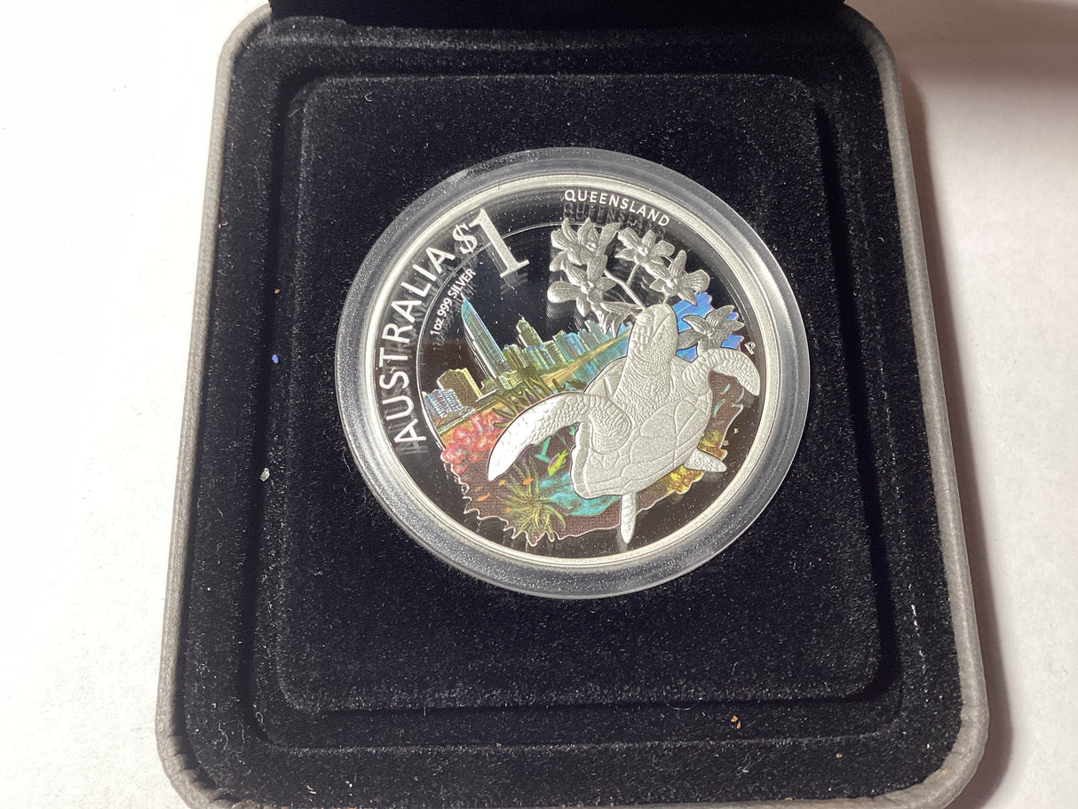 2010 Celebrate Australia. Queensland. 1oz Silver Proof Coin. ANDA Show Brisbane.