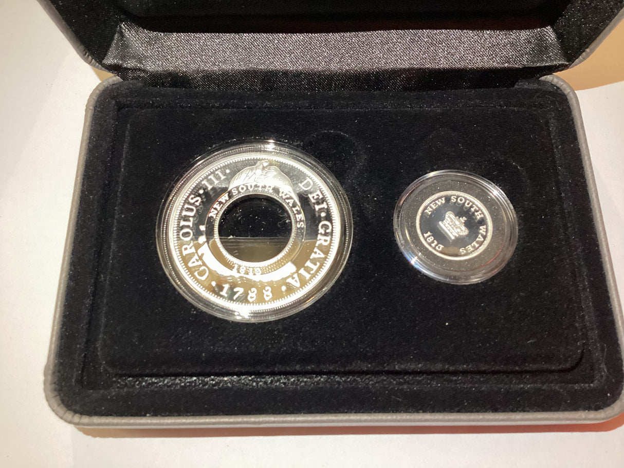 2013 Two Coin Silver Proof Set. 200th Anniversary Holey Dollar and Dump.