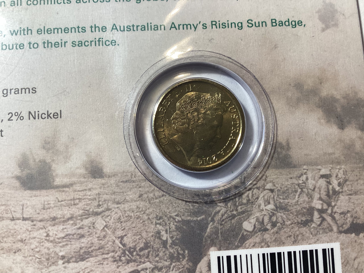 2014 $2 Green Dove Remembrance Day. Downies Card.