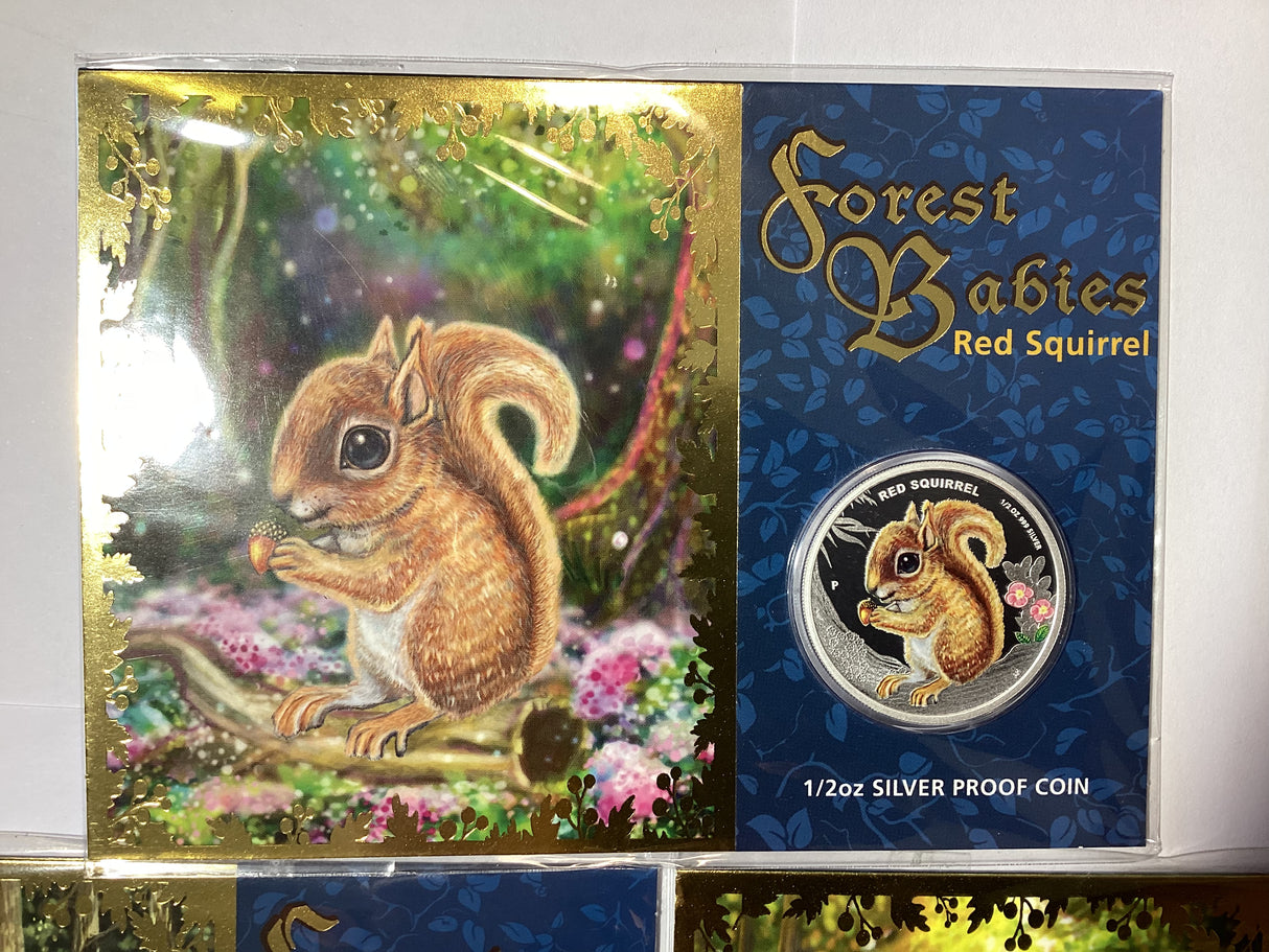 2013 50c Forest Babies. Three Coin 1/2oz Silver Proof Coin Set. Red Squirrel, Brown Bear, Grey Wolf.