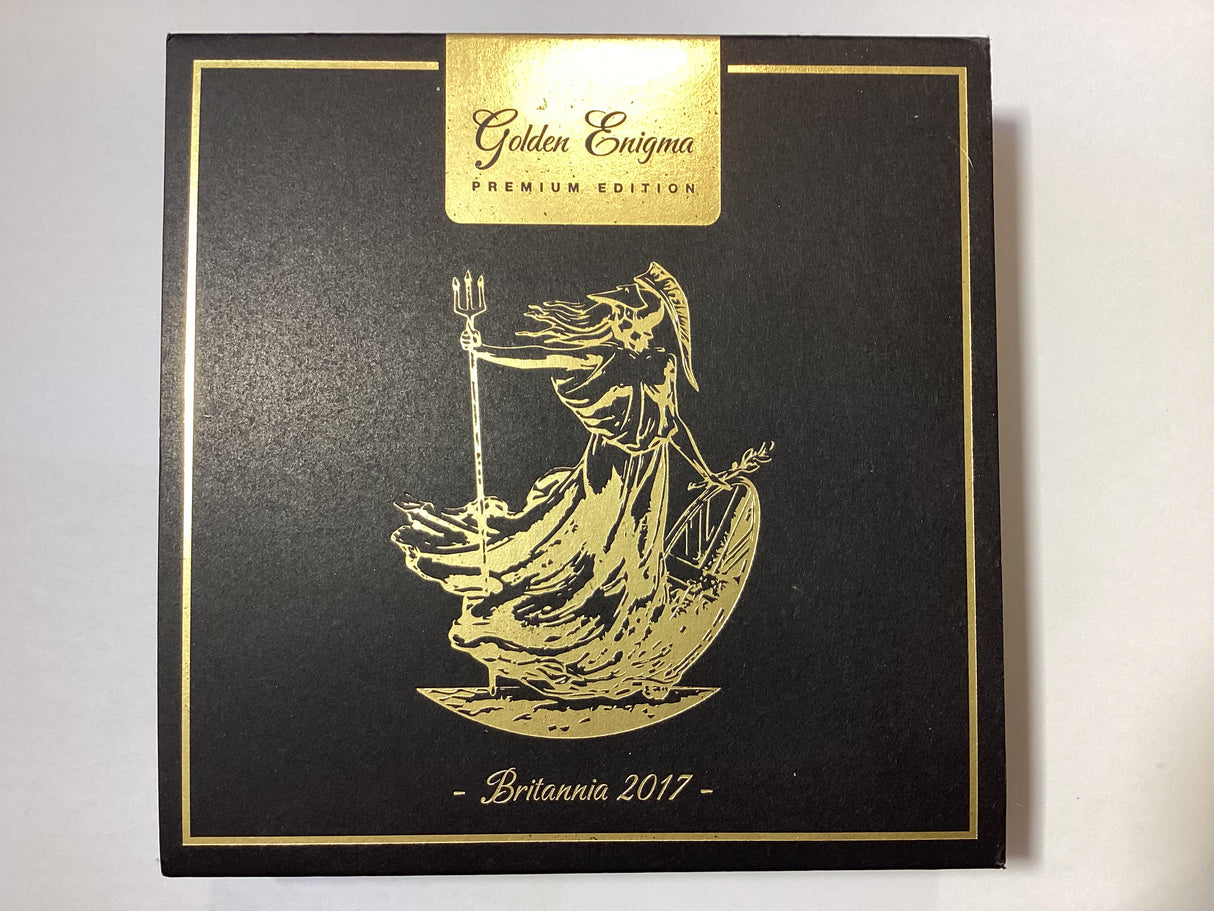2017 2 Pound. Britannia Gold Enigma Premium Edition. 1oz Silver Proof Gilded Coin.