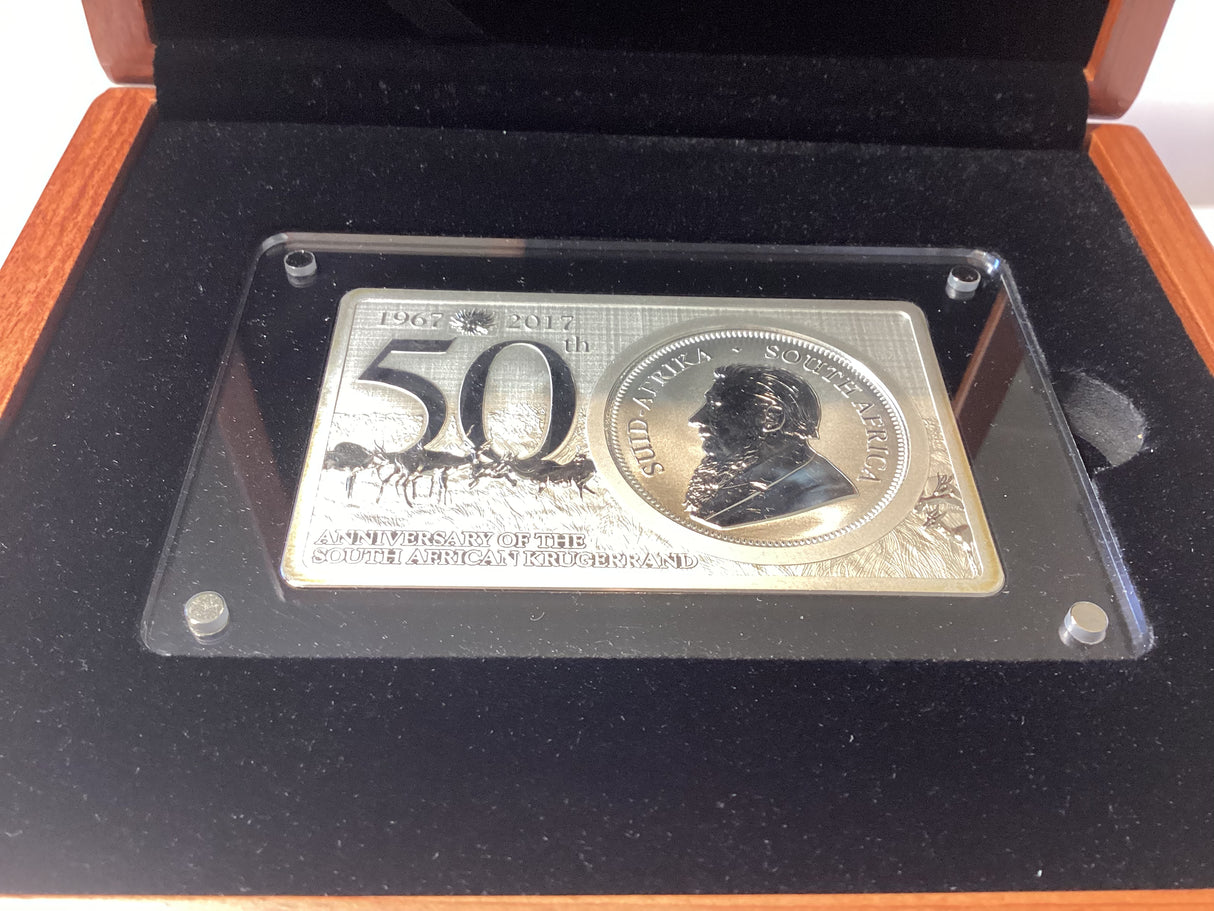 2017 The Most Famous Bullion Coin Bar Series. 50th Anniversary of the Krugerrand. 2oz Silver Bar with 1oz Silver Coin.