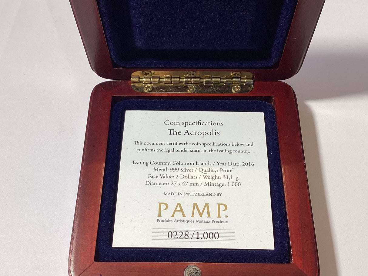 2016 $2 The Acropolis Silver Proof Coin. PAMP.