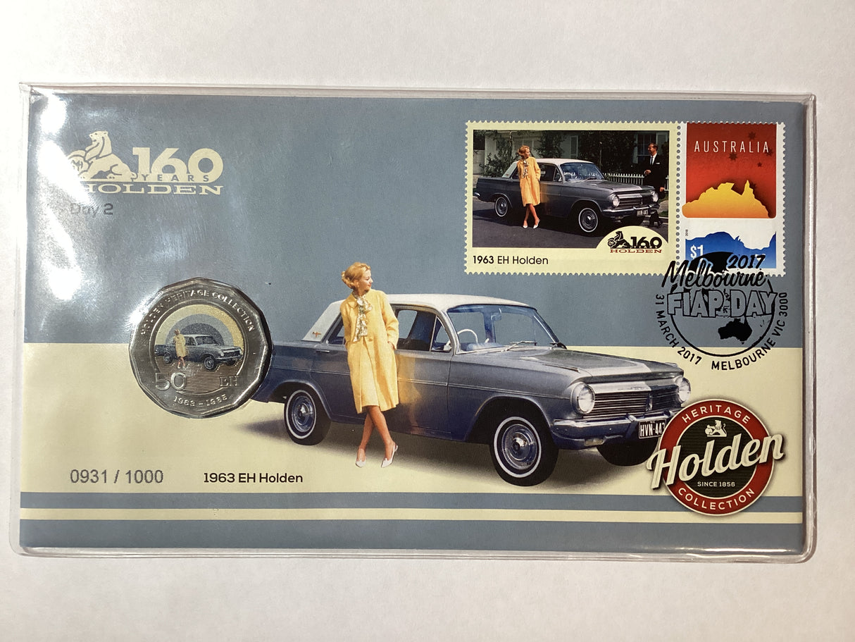 2017 50c PNC 160 Years of Holden. 1963 EH Holden. Melbourne International Stamp Show. Day 2. 1000 Made.