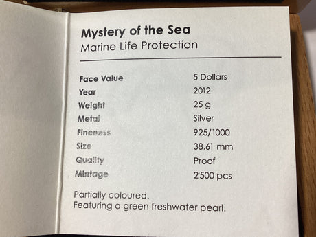 2012 5 Dollars. Mystery of the Sea. Marine Life Protection. Silver Proof Coin.