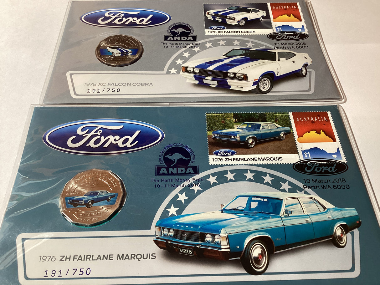 2018 PNC ANDA Perth Money Expo Pair. 1978 XC Falcon Cobra/1976. ZH Fairline. Maquis. 750 Made.