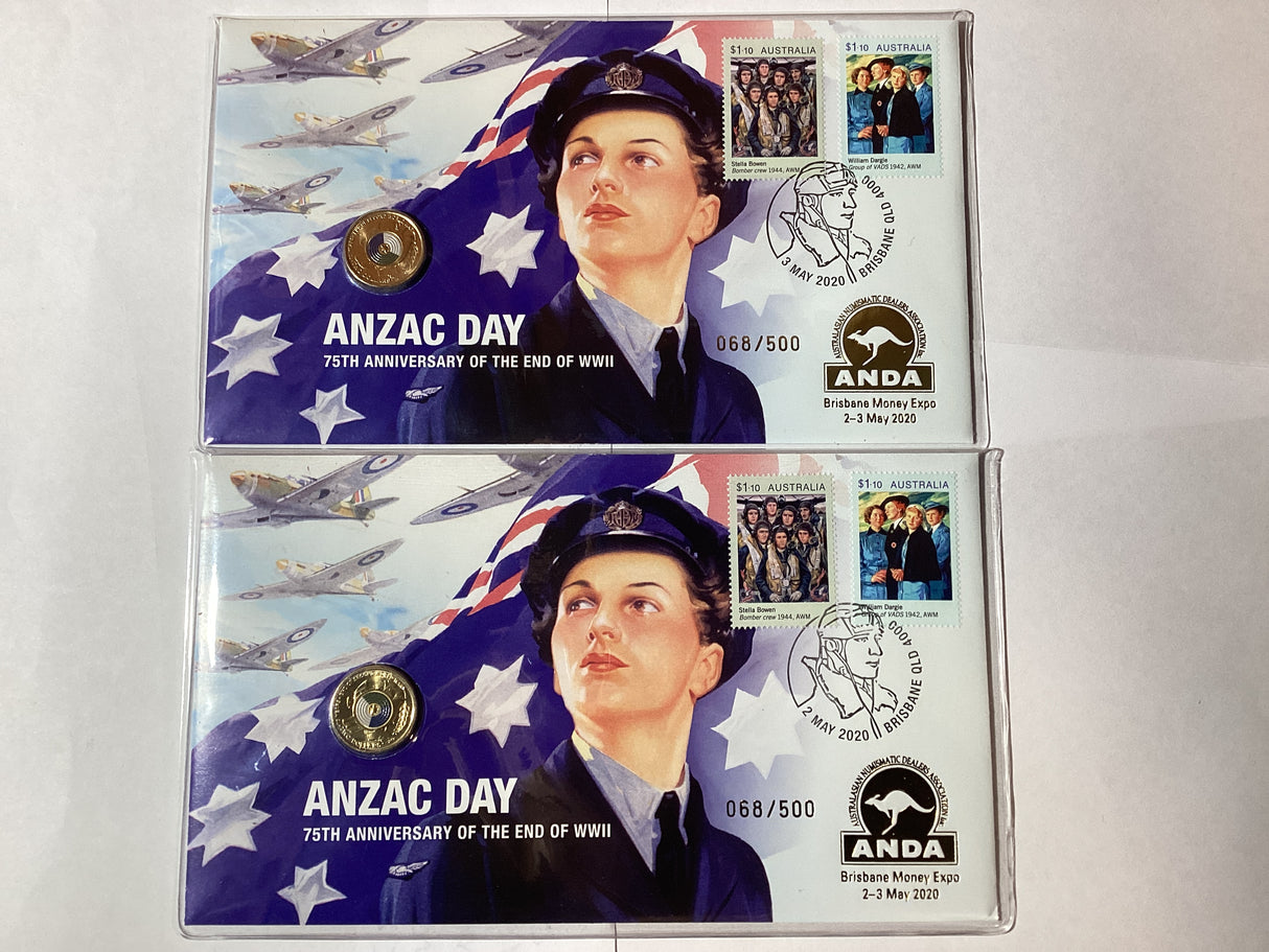 2020 PNC ANDA Brisbane Money Expo Pair. 75th Anniversary of the End of World War Two. 500 Made.