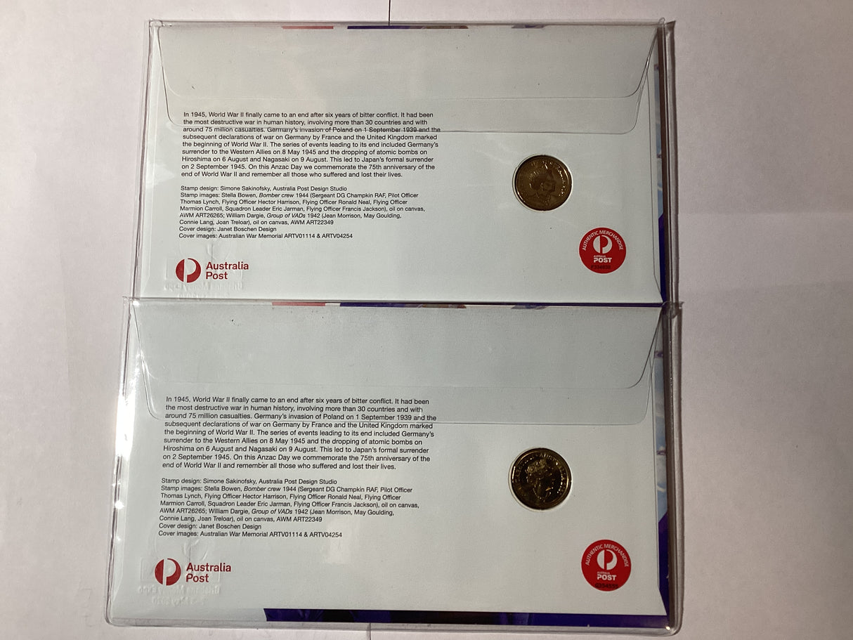 2020 PNC ANDA Brisbane Money Expo Pair. 75th Anniversary of the End of World War Two. 500 Made.