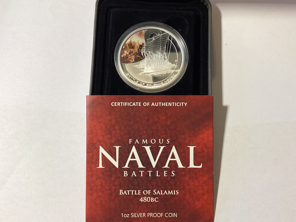 2009 $1 Famous Naval Battles. Battle of Salamis 480BC. 1oz Silver Proof Coin.