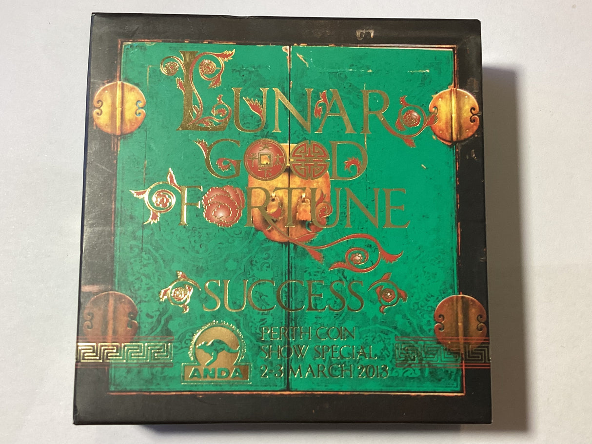 2013 $1 Silver Proof Coin. Lunar Good Fortune and Success. Perth ANDA Show Release.