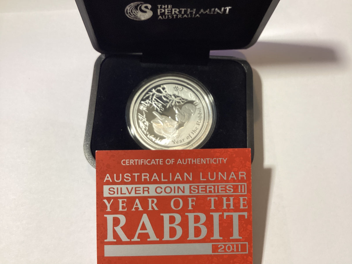 2011 Australian Lunar Silver Coin Series III. Year of the Rabbit. 1oz Silver Proof Coin.