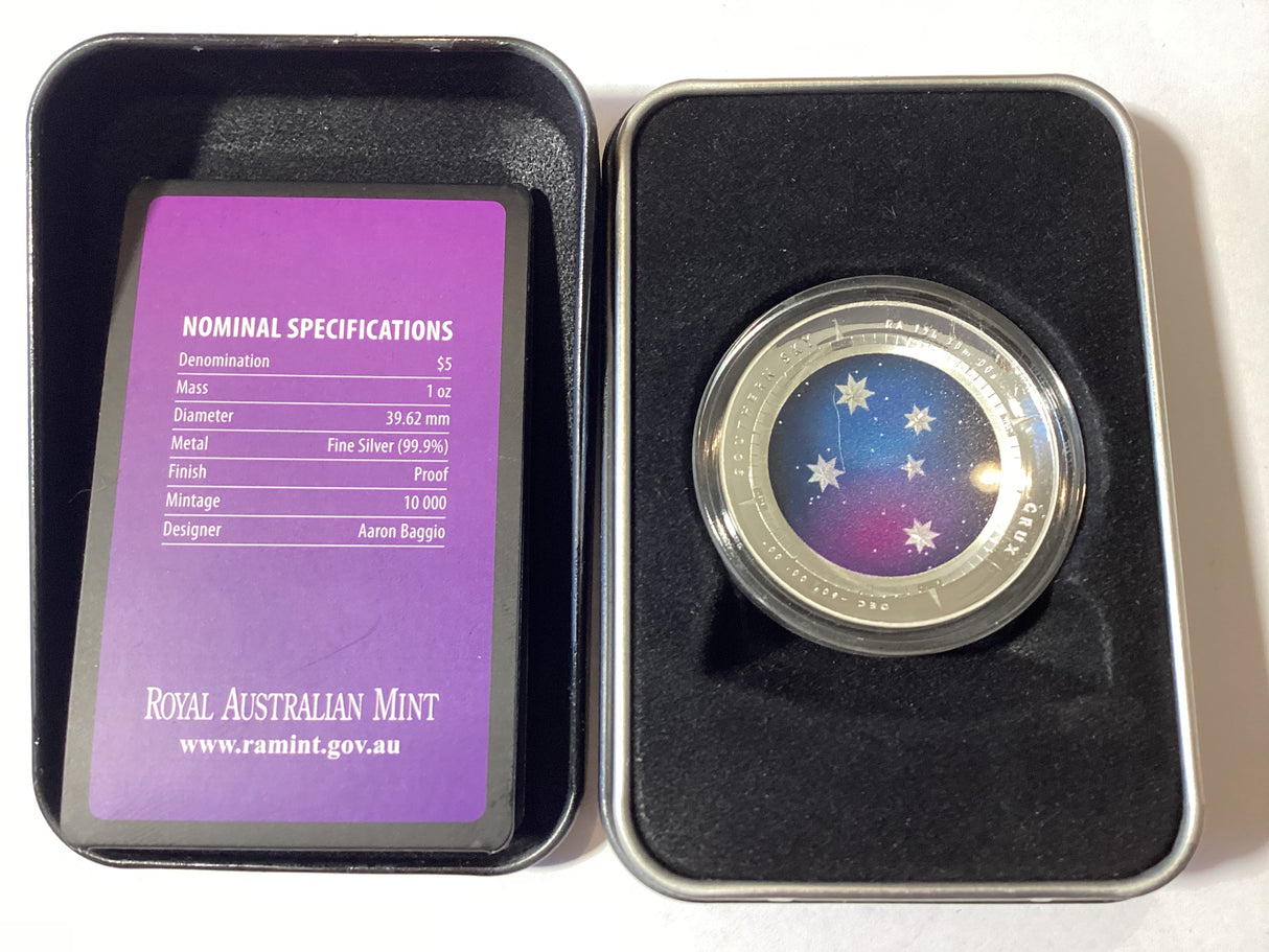 2012 $5 Silver Proof Domed Coin. Southern Skies. Crux.