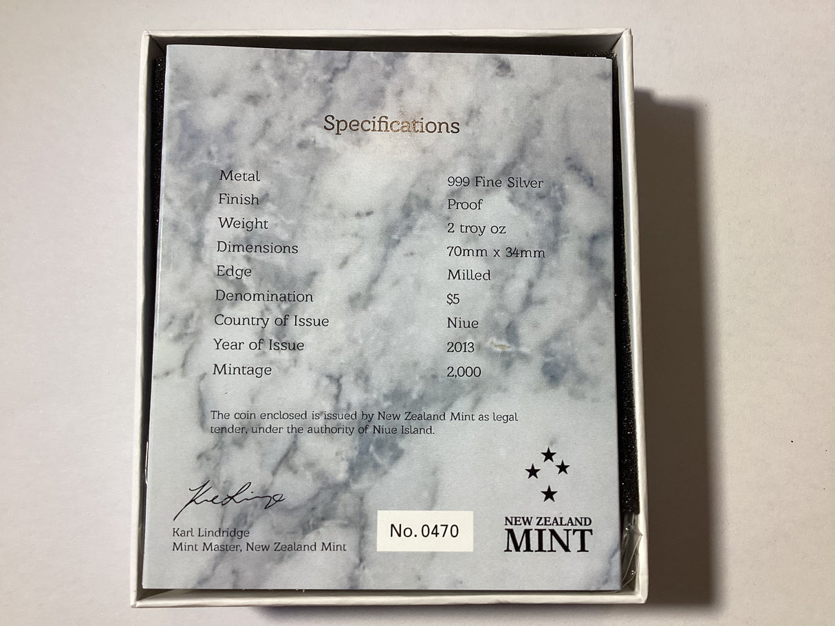 2013 5 Dollars. Gods of Ancient Greece. Zeus. 2oz Silver Proof Coin.