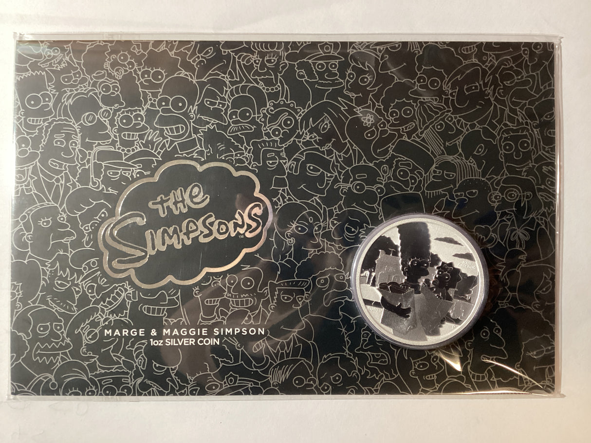 2021 $1 1oz Silver Carded Coin. The Simpsons. Marge and Maggie Simpson.